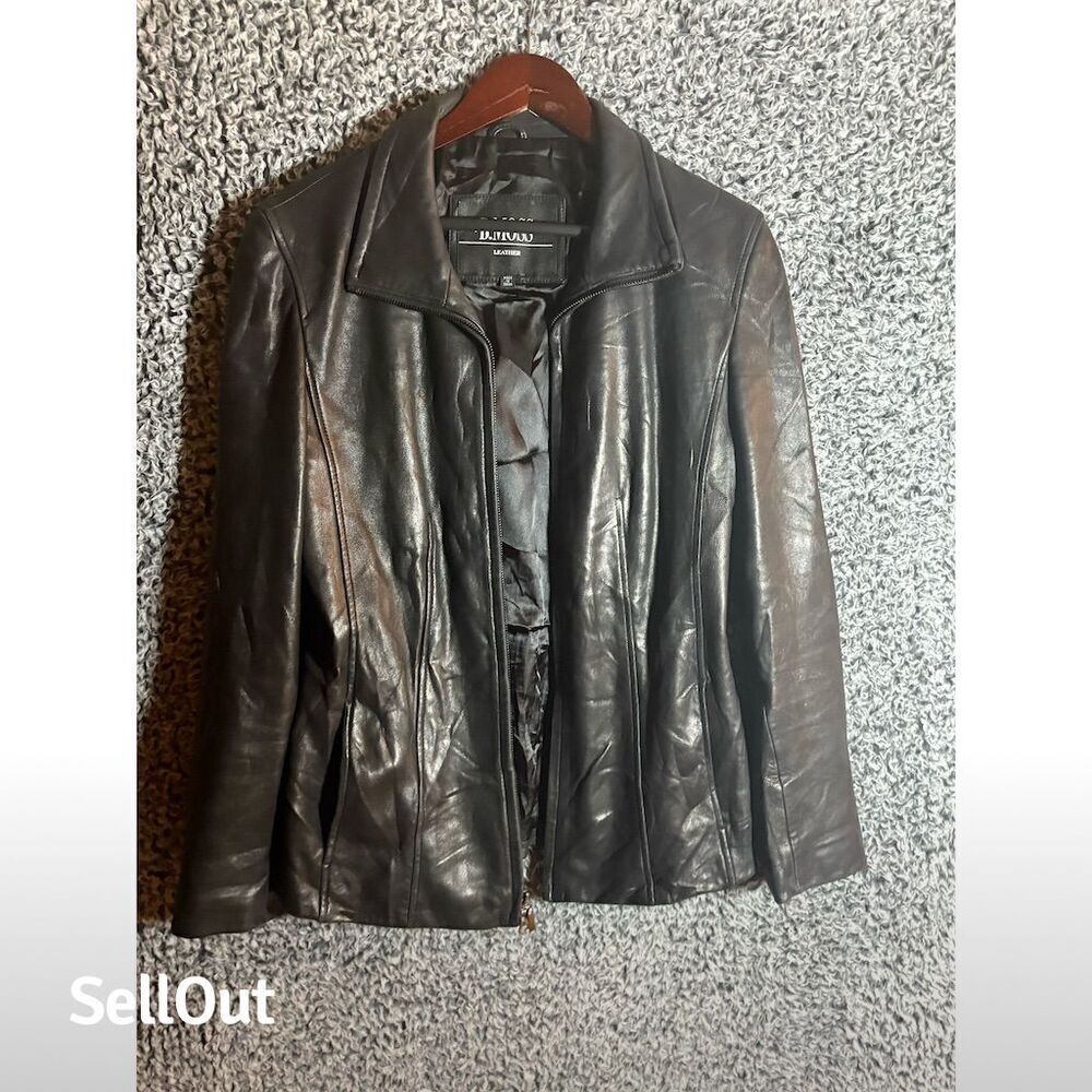 B. Moss Women's Black Leather Jacket Size L Casual Long Sleeve Zip